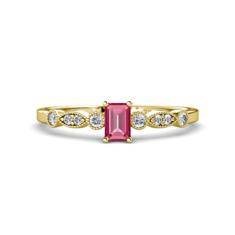 Kiara Desire Emerald Cut Pink Tourmaline and Round Diamond Engagement Ring 