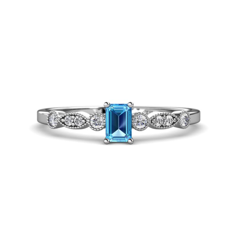 Kiara Desire Emerald Cut Blue Topaz and Round Diamond Engagement Ring 