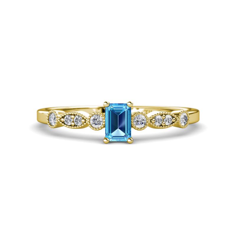 Kiara Desire Emerald Cut Blue Topaz and Round Diamond Engagement Ring 