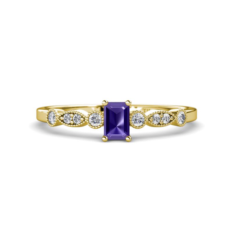 Kiara Desire Emerald Cut Iolite and Round Diamond Engagement Ring 
