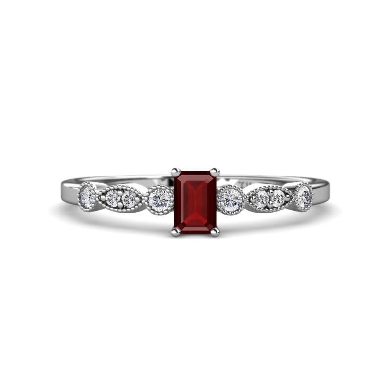 Kiara Desire Emerald Cut Red Garnet and Round Diamond Engagement Ring 
