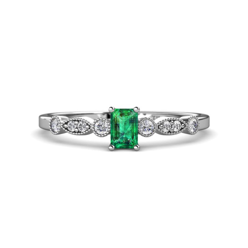 Kiara Desire Emerald Cut Emerald and Round Diamond Engagement Ring 
