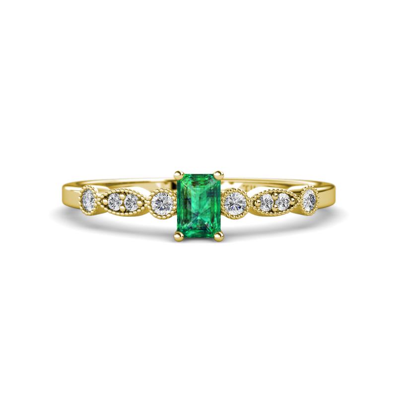 Kiara Desire Emerald Cut Emerald and Round Diamond Engagement Ring 