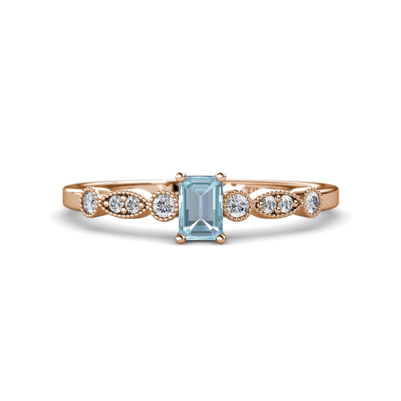 Kiara Desire Emerald Cut Aquamarine and Round Diamond Engagement Ring 
