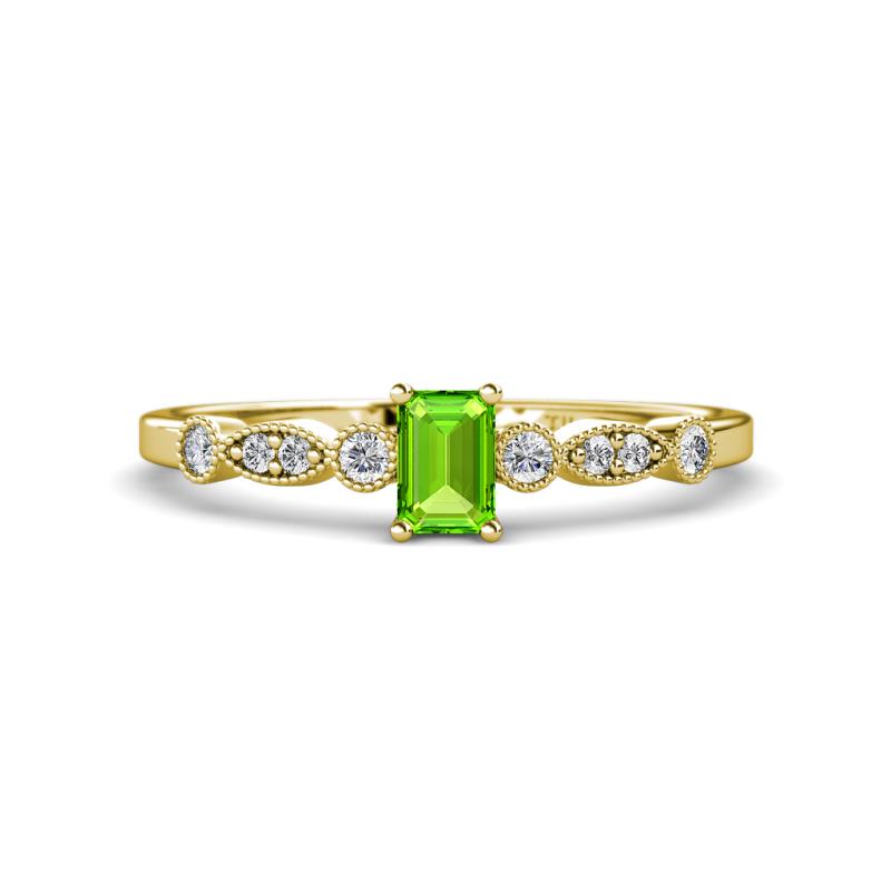 Kiara Desire Emerald Cut Peridot and Round Diamond Engagement Ring 