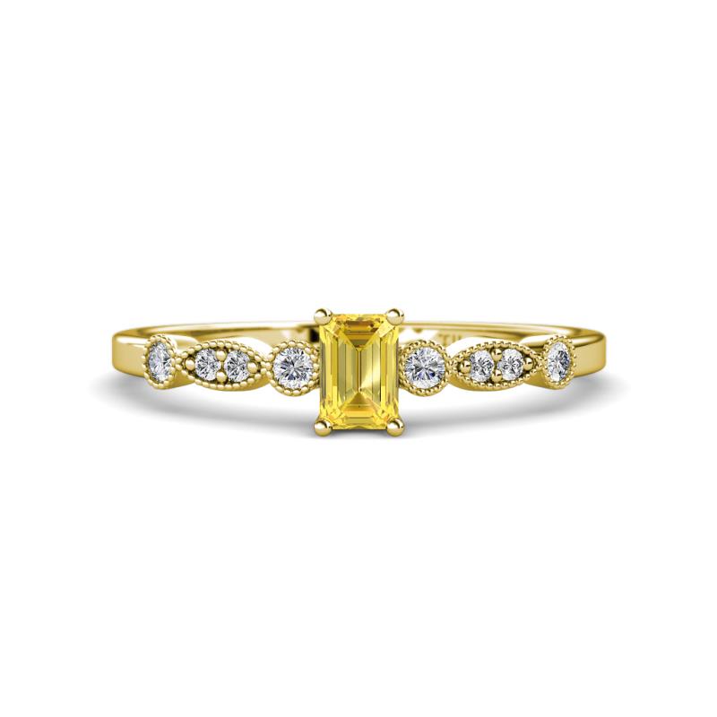 Kiara Desire Emerald Cut Yellow Sapphire and Round Diamond Engagement Ring 