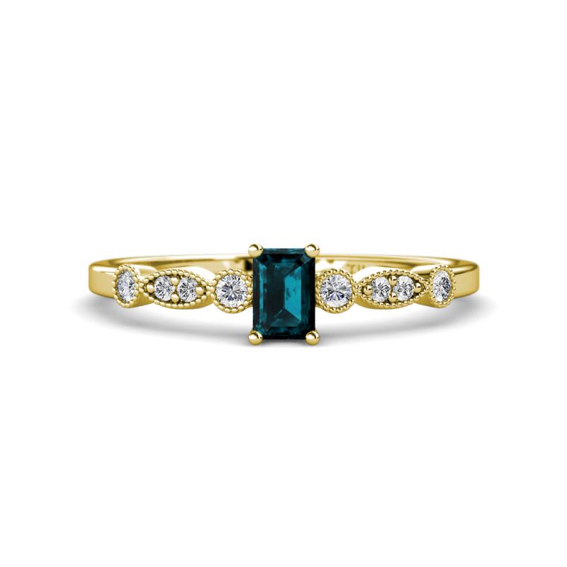 Kiara Desire Emerald Cut London Blue Topaz and Round Diamond Engagement Ring 