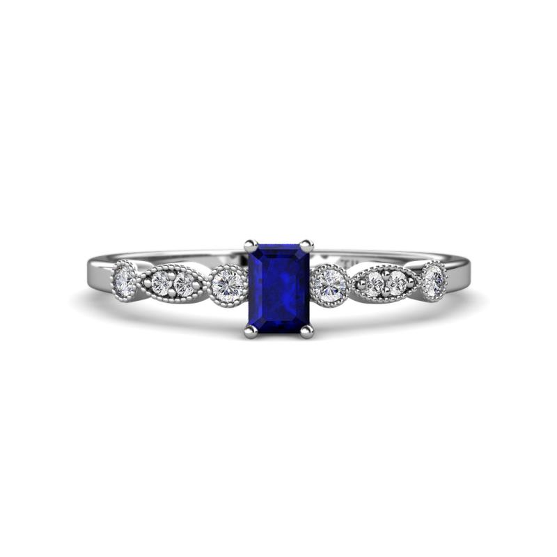 Kiara Desire Emerald Cut Blue Sapphire and Round Diamond Engagement Ring 