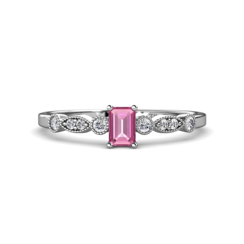 Kiara Desire Emerald Cut Pink Sapphire and Round Diamond Engagement Ring 