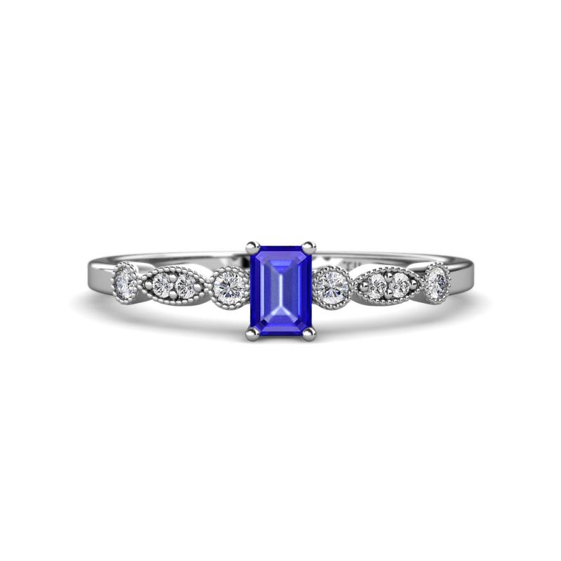 Kiara Desire Emerald Cut Tanzanite and Round Diamond Engagement Ring 