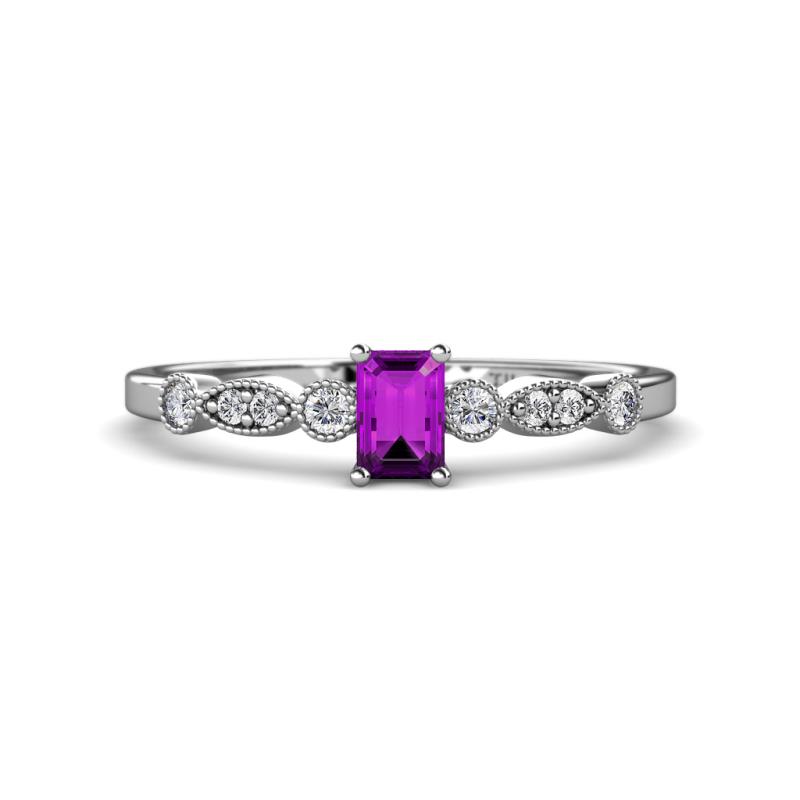 Kiara Desire Emerald Cut Amethyst and Round Diamond Engagement Ring 