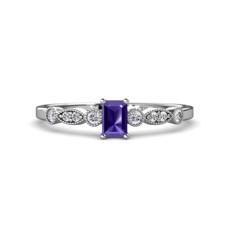Kiara Desire Emerald Cut Iolite and Round Diamond Engagement Ring 