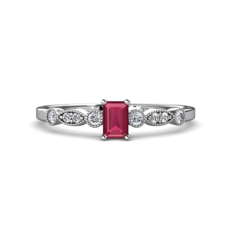 Kiara Desire Emerald Cut Rhodolite Garnet and Round Diamond Engagement Ring 