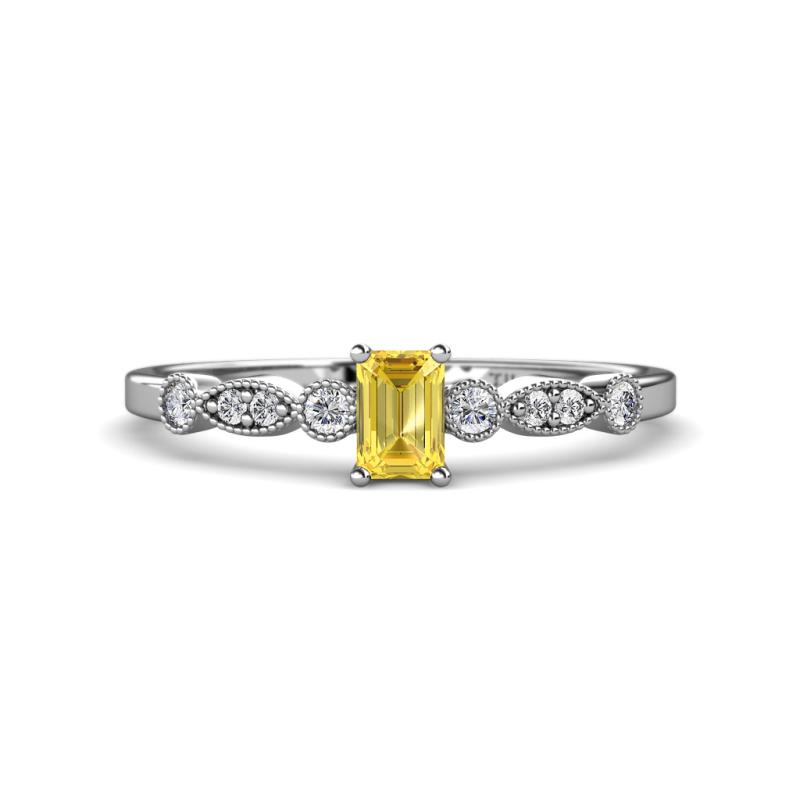 Kiara Desire Emerald Cut Yellow Sapphire and Round Diamond Engagement Ring 
