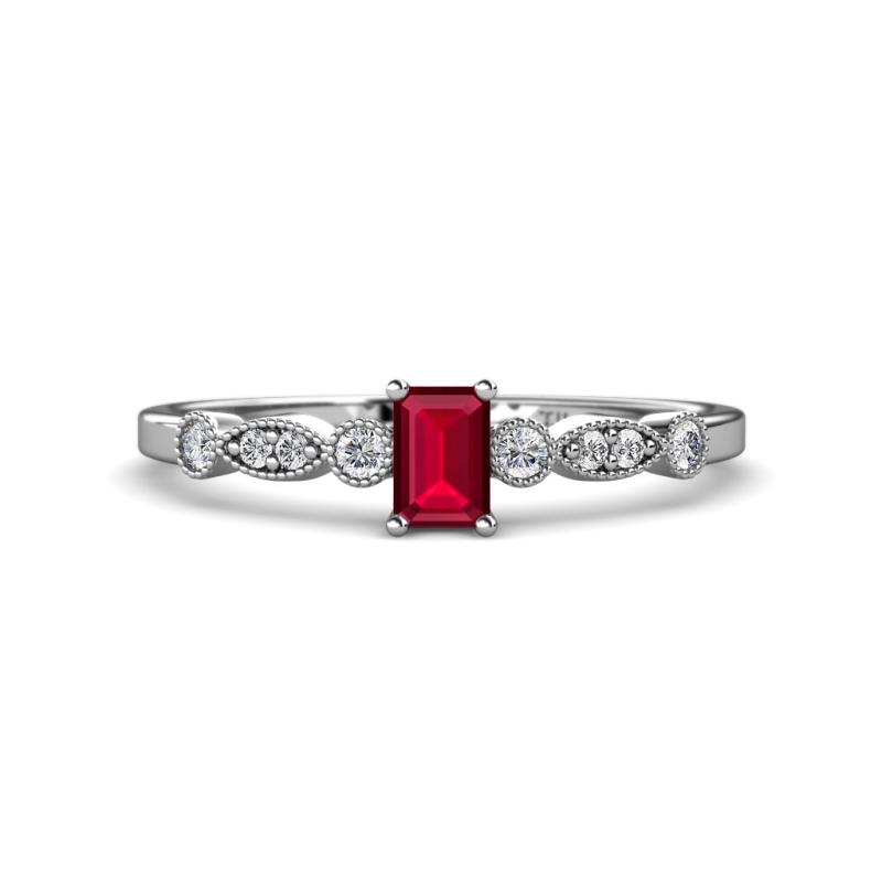 Kiara Desire Emerald Cut Ruby and Round Diamond Engagement Ring 