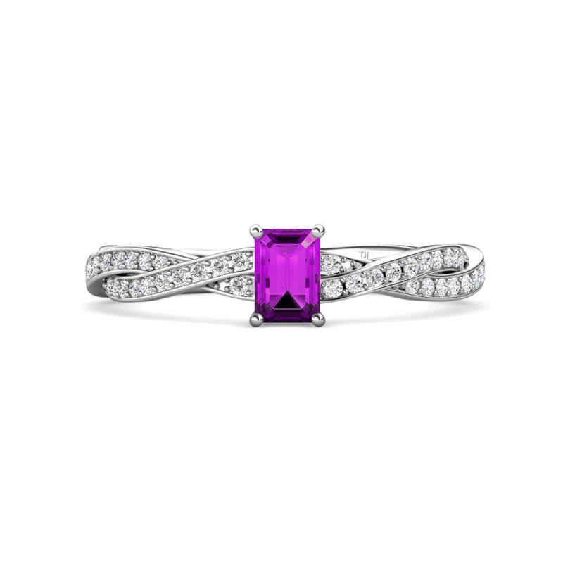 Avril Desire Emerald Cut Amethyst and Round Diamond Twist Braided Shank Engagement Ring 