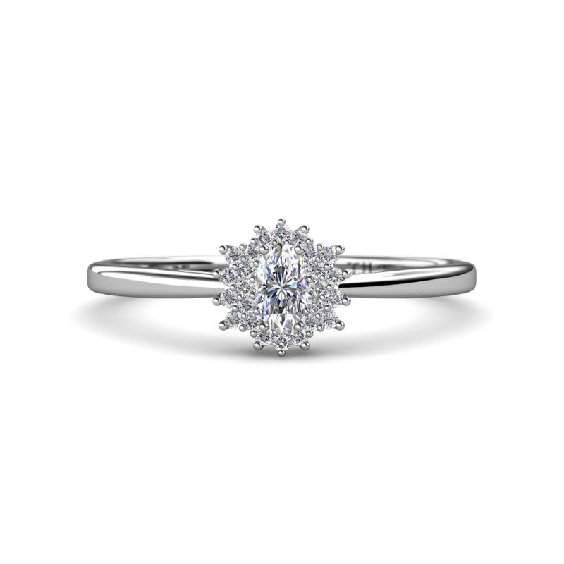 Elsa Rainbow Oval Cut and Round Diamond Sunburst Halo Promise Ring 