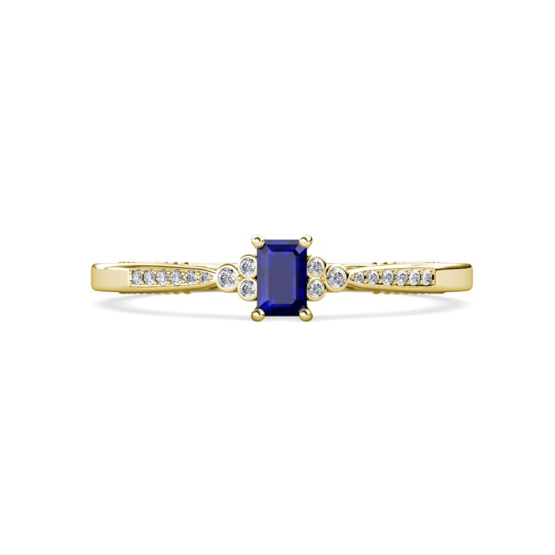 Greta Desire Emerald Cut Blue Sapphire and Round Diamond Engagement Ring 