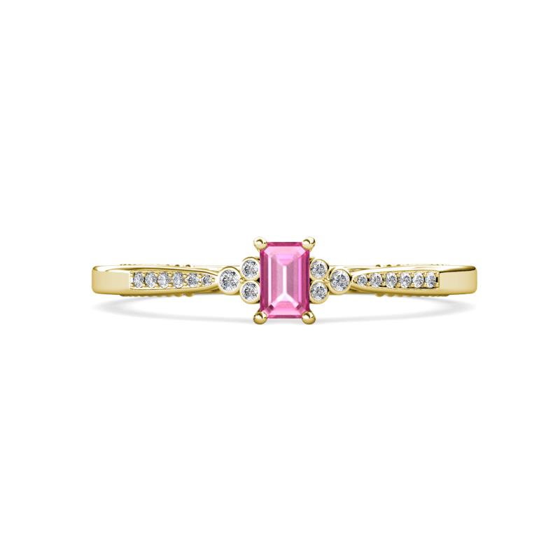 Greta Desire Emerald Cut Pink Sapphire and Round Diamond Engagement Ring 