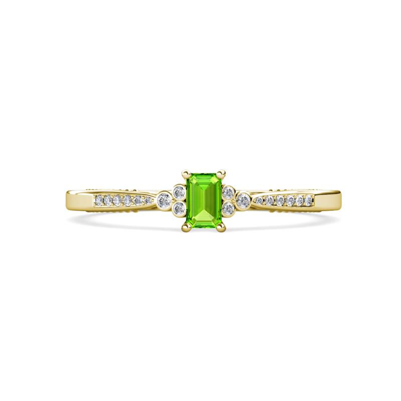 Greta Desire Emerald Cut Peridot and Round Diamond Engagement Ring 