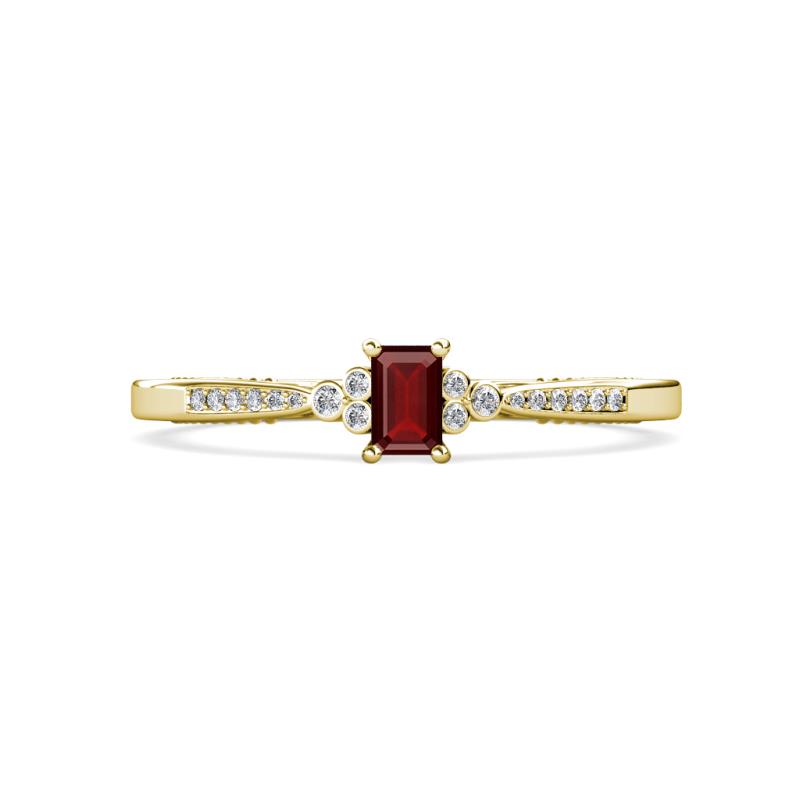 Greta Desire Emerald Cut Red Garnet and Round Diamond Engagement Ring 