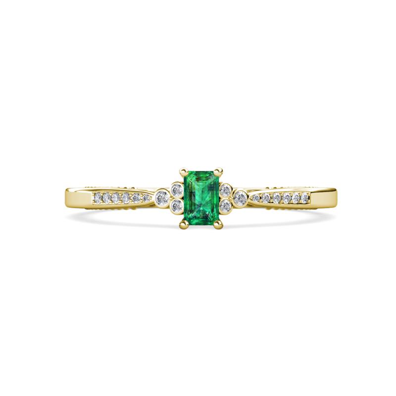 Greta Desire Emerald Cut Emerald and Round Diamond Engagement Ring 