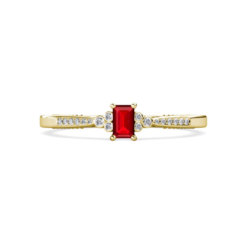 Greta Desire Emerald Cut Ruby and Round Diamond Engagement Ring 