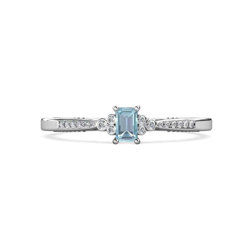 Greta Desire Emerald Cut Aquamarine and Round Diamond Engagement Ring 