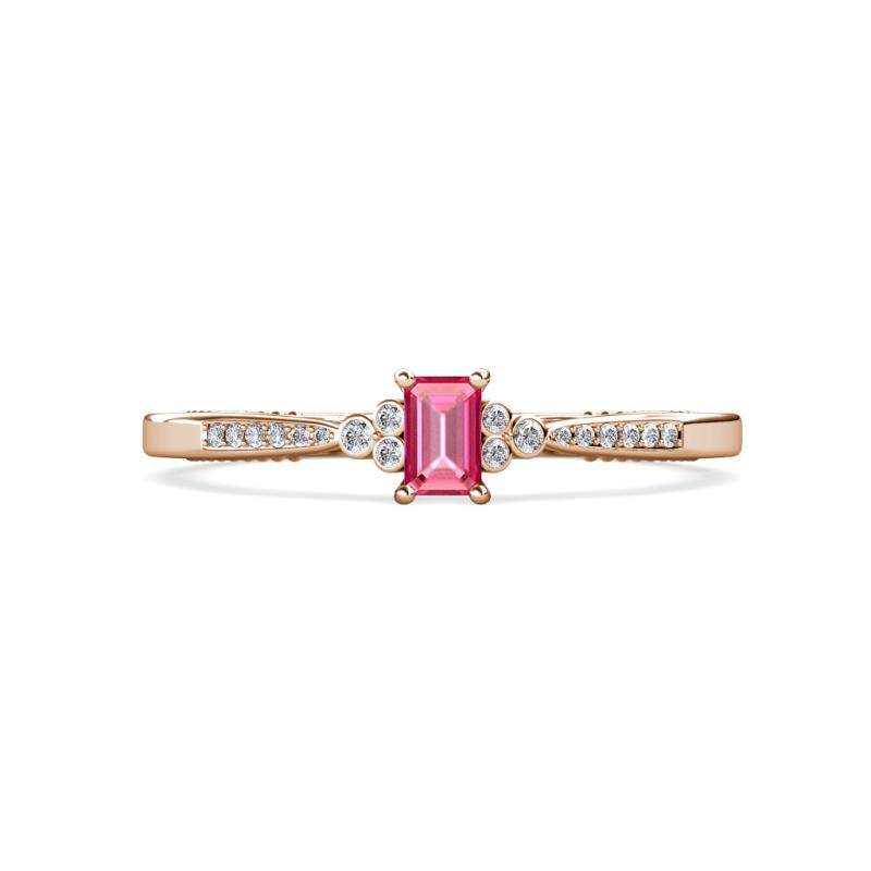 Greta Desire Emerald Cut Pink Tourmaline and Round Diamond Engagement Ring 