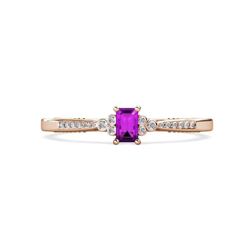 Greta Desire Emerald Cut Amethyst and Round Diamond Engagement Ring 