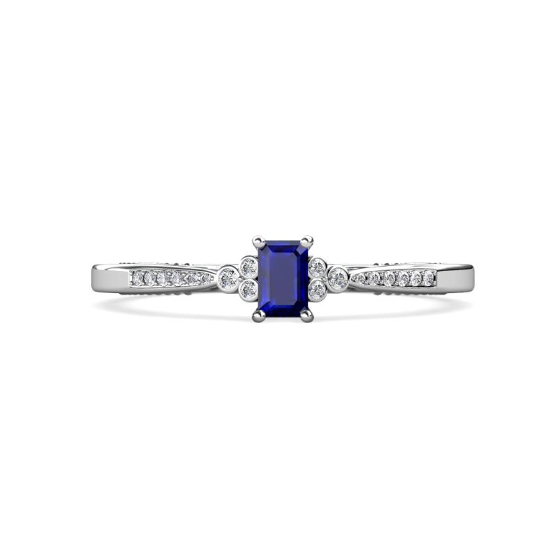 Greta Desire Emerald Cut Blue Sapphire and Round Diamond Engagement Ring 