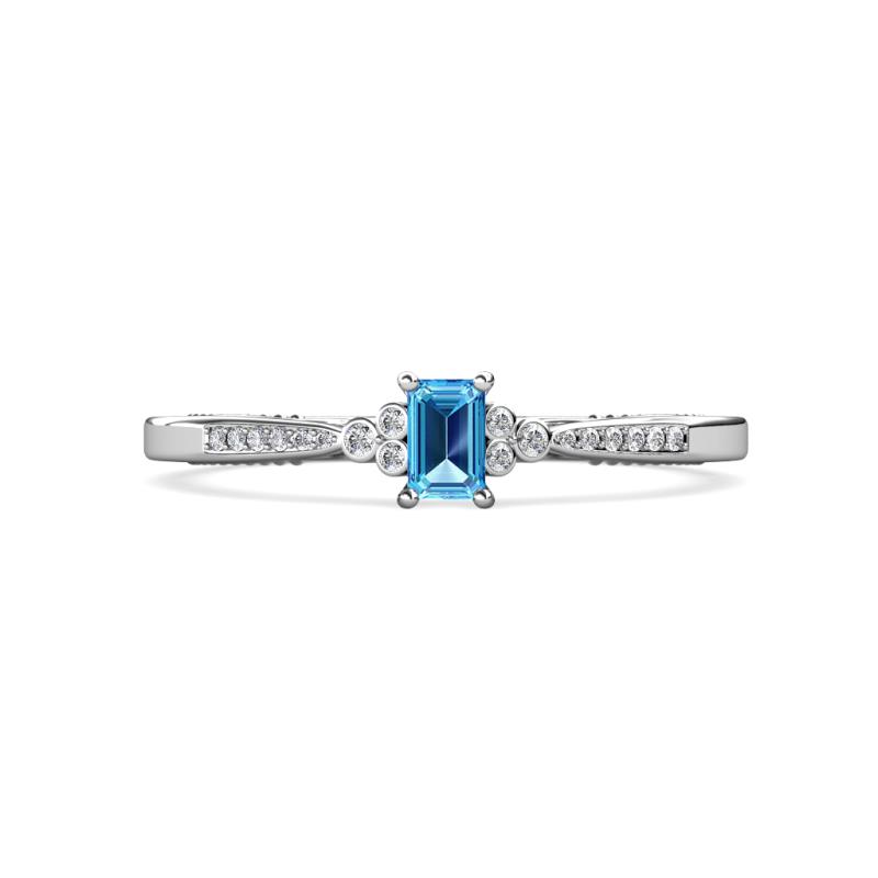 Greta Desire Emerald Cut Blue Topaz and Round Diamond Engagement Ring 