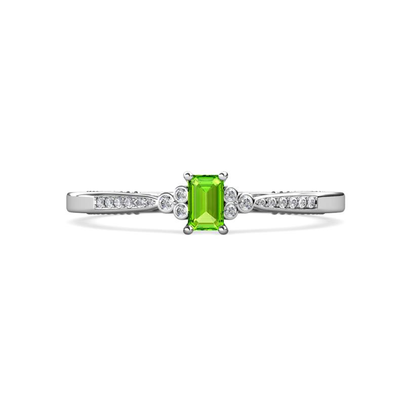 Greta Desire Emerald Cut Peridot and Round Diamond Engagement Ring 