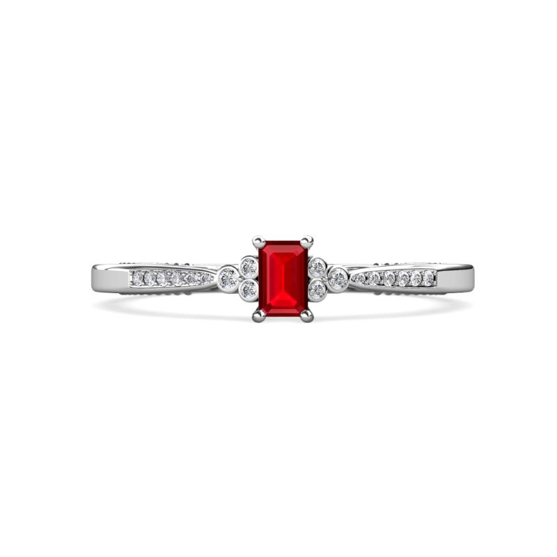 Greta Desire Emerald Cut Ruby and Round Diamond Engagement Ring 