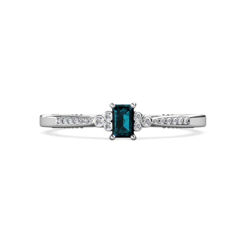 Greta Desire Emerald Cut London Blue Topaz and Round Diamond Engagement Ring 