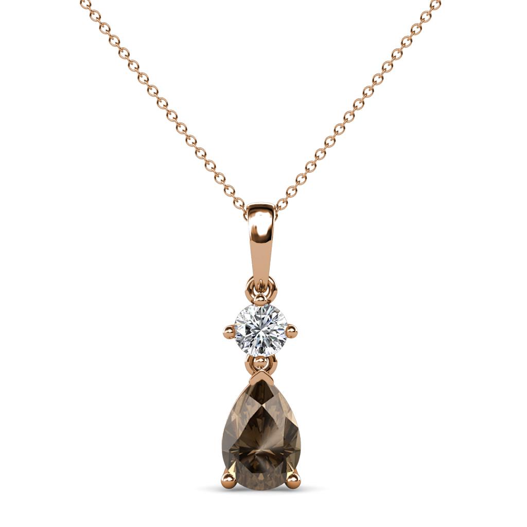 Zaila Pear Cut Smoky Quartz and Diamond Two Stone Pendant 