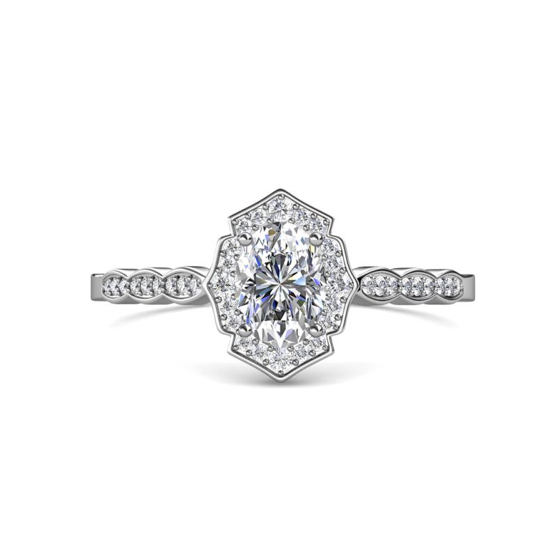 Flora Desire Oval Cut Diamond Vintage Scallop Halo Engagement Ring 