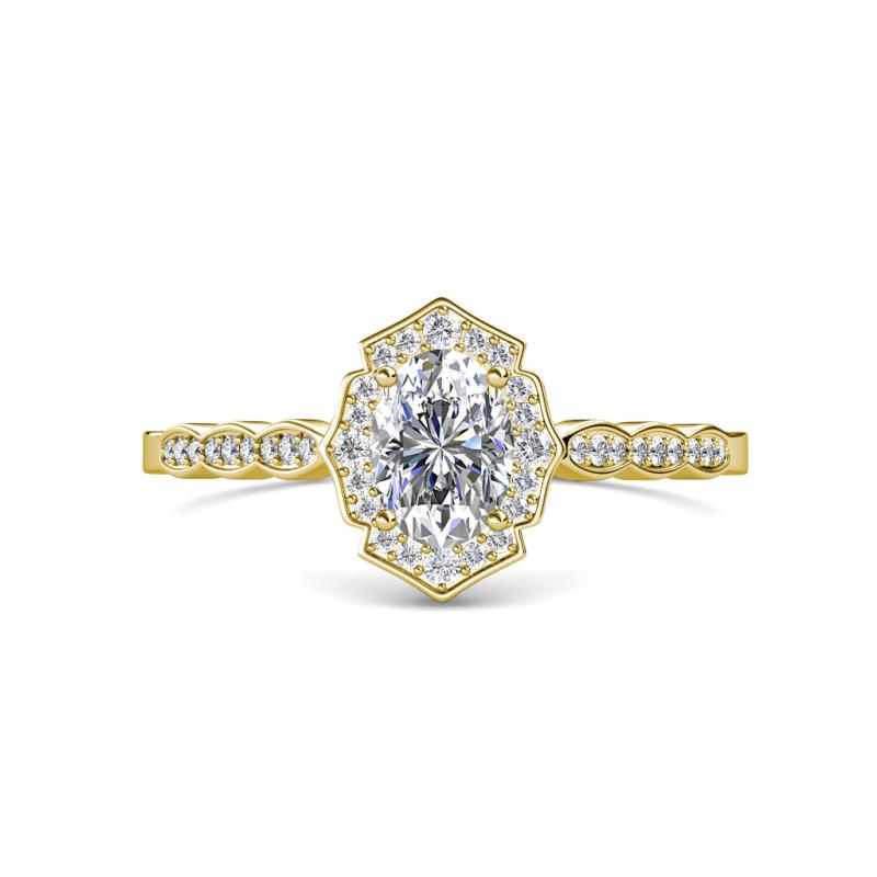 Flora Desire Oval Cut Diamond Vintage Scallop Halo Engagement Ring 