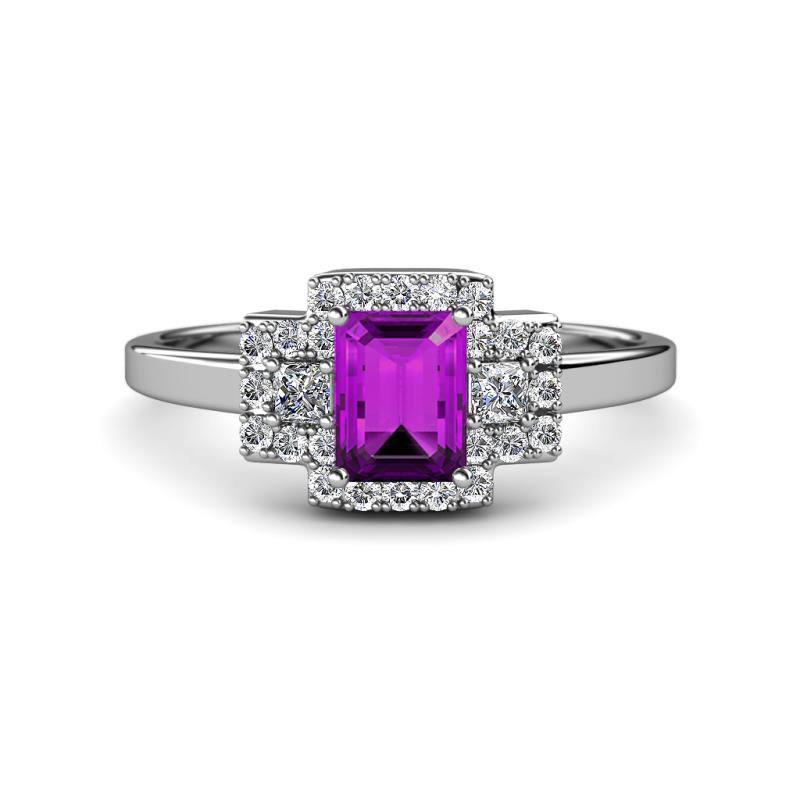 Jessica Rainbow Emerald Cut Amethyst with Round and Princess Cut Diamond Engagement Ring 