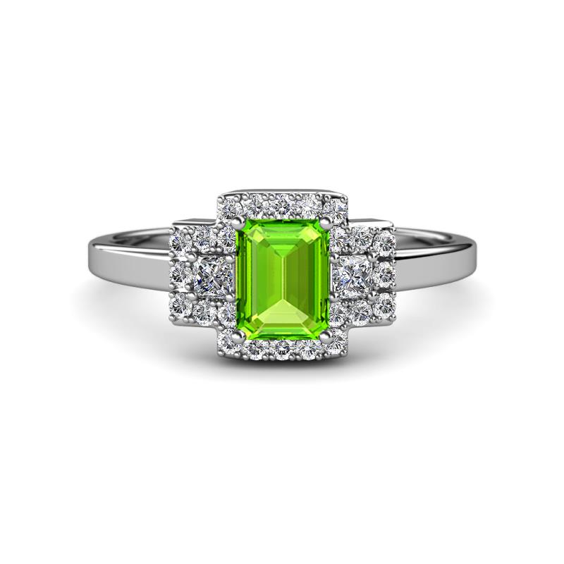 Jessica Rainbow Emerald Cut Peridot with Round and Princess Cut Diamond Engagement Ring 