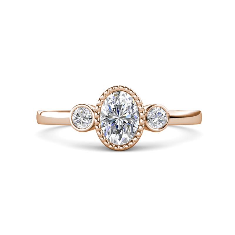 Nikolia Desire Oval Cut and Round Diamond Three Stone Engagement Ring 