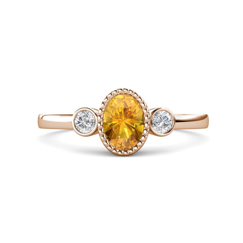 Nikolia Desire Oval Cut Citrine and Round Diamond Three Stone Engagement Ring 