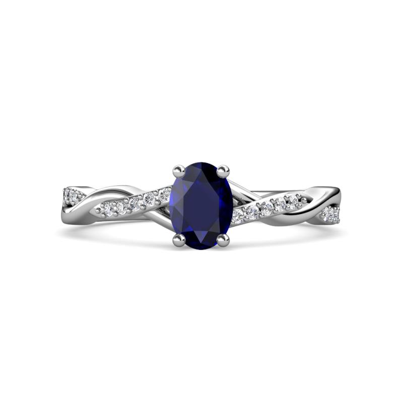 Stacie Desire Oval Cut Blue Sapphire and Round Diamond Twist Infinity Shank Engagement Ring 