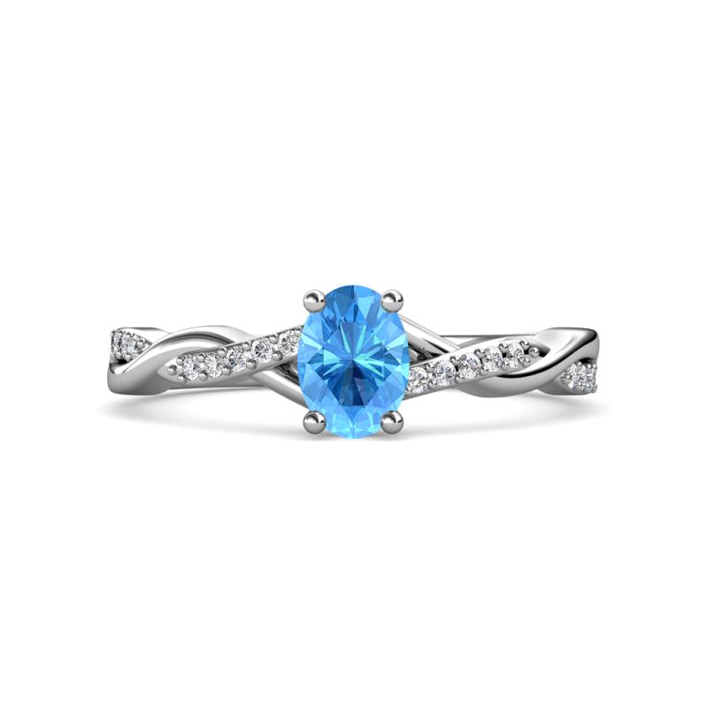 Stacie Desire Oval Cut Blue Topaz and Round Diamond Twist Infinity Shank Engagement Ring 