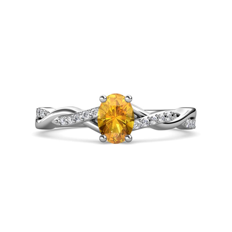Stacie Desire Oval Cut Citrine and Round Diamond Twist Infinity Shank Engagement Ring 