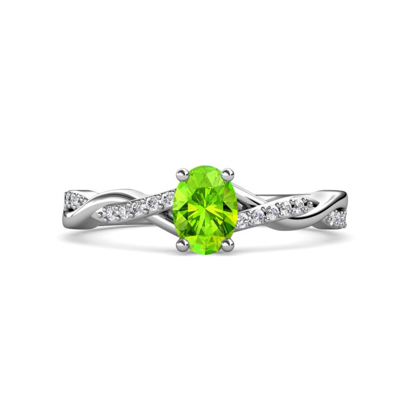 Stacie Desire Oval Cut Peridot and Round Diamond Twist Infinity Shank Engagement Ring 