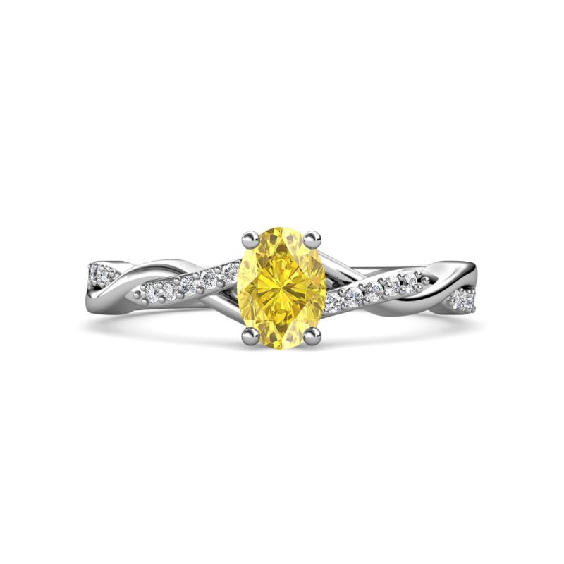Stacie Desire Oval Cut Yellow Sapphire and Round Diamond Twist Infinity Shank Engagement Ring 