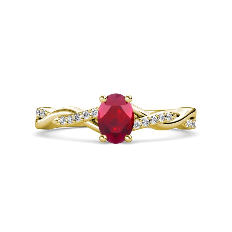 Stacie Desire Oval Cut Ruby and Round Diamond Twist Infinity Shank Engagement Ring 