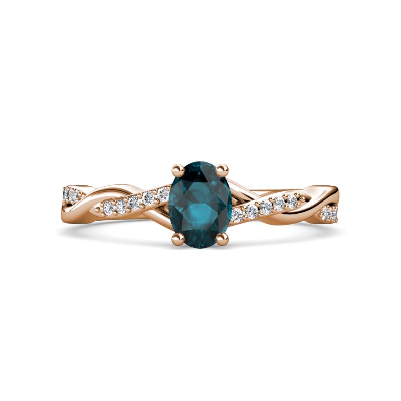 Stacie Desire Oval Cut London Blue Topaz and Round Diamond Twist Infinity Shank Engagement Ring 