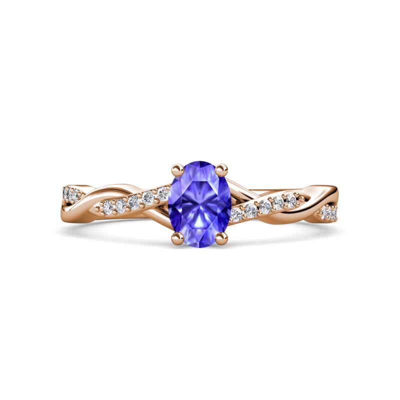 Stacie Desire Oval Cut Tanzanite and Round Diamond Twist Infinity Shank Engagement Ring 